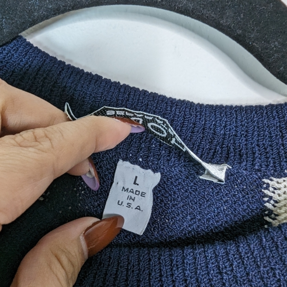 St. John Navy Check board Nautical Embeoidered Knit Sweater Dress Size Large - Picture 3 of 4